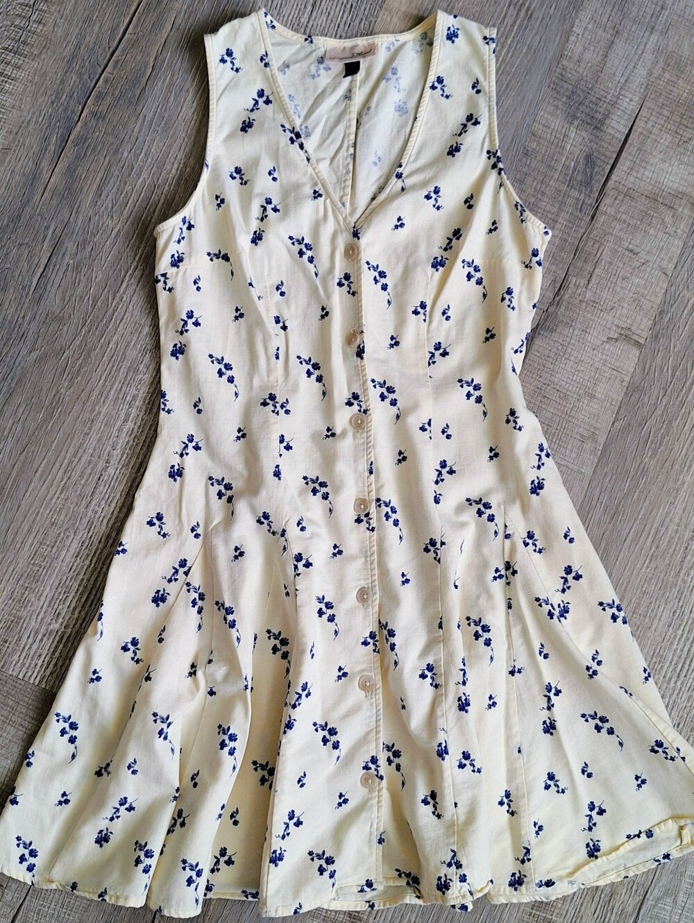SM Universal Thread Cream Blue Floral Button Front Fit & Flare Dress